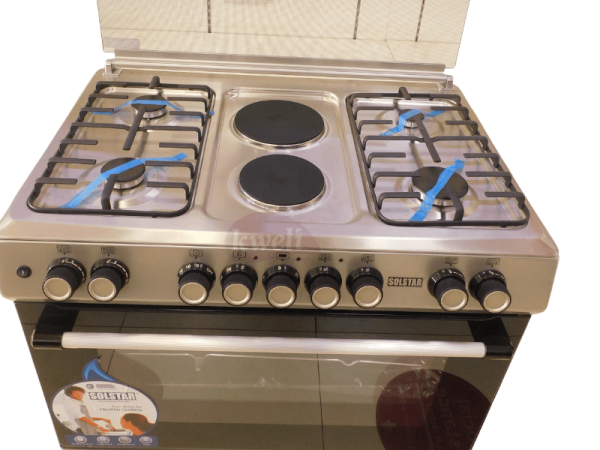 Solstar 90x60cm Cooker SO942DEINBSS; 4 Gas Burners, 2 Electric Plates, Electric Oven, Grill, Rotisserie, Silver Combo Cookers 5