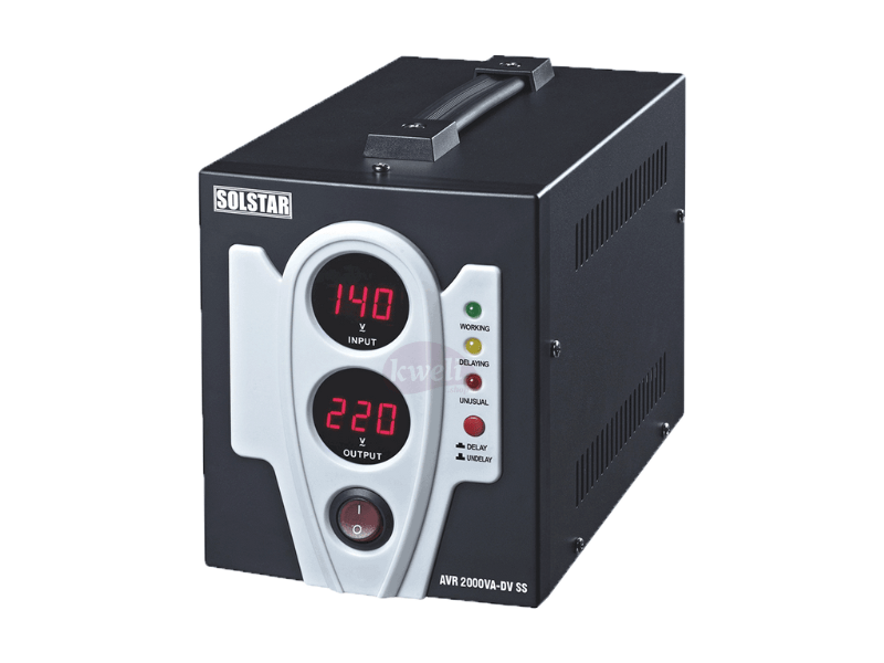 Solstar Voltage Stabiliser/Regulator DVR2000VA; 120-280V~ Input, 2000VA (watts) Output, Digital Display Accessories 2
