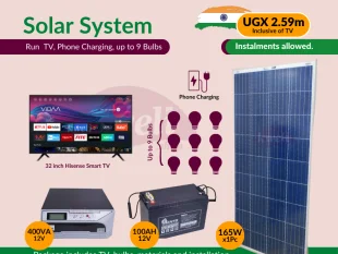 Lento Solar System wtith 32" Smart TV, up to 9 Lights, Phone Charging