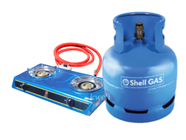 IQRA 2 Burner Gas Stove with Shell 6kg Gas Cylinder + Regulator, Hosepipe