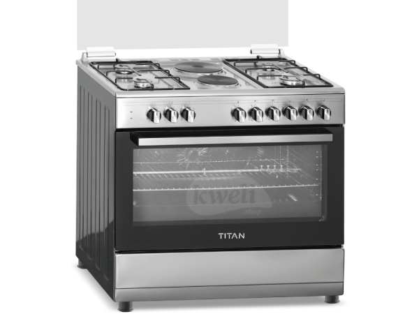 Titan 4 Gas + 2 Electric Cooker TN-FC9420XBS; 90cm Cooker, Electric Oven & Grill, Oven Fan