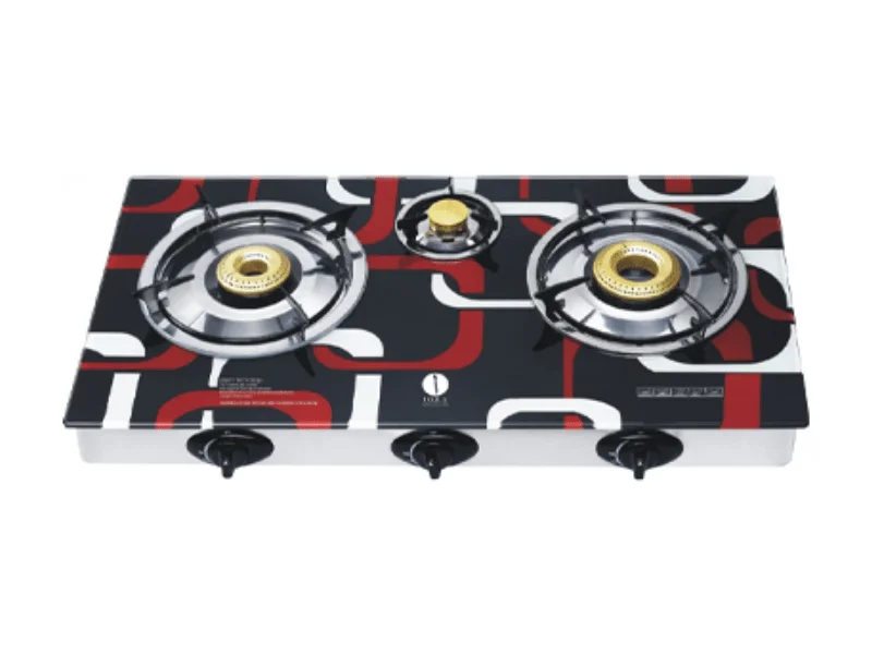 IQRA Gas Stove IQ-GS3BG; Auto Ignition, 3-Gas Burner Glass Top Gas Stove