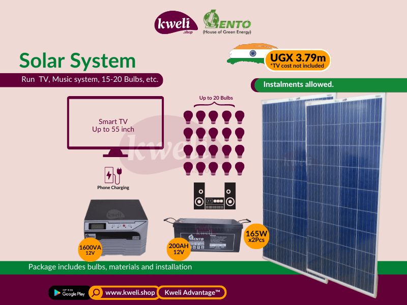 Lento Solar System for up to 20 Bulbs, TV, music system and Phone Charging Complete Solar Systems 2
