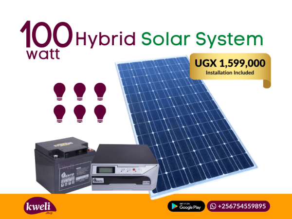 Kweli 100watt Hybrid Solar System Complete with Installation; For Lighting, Laptop & Phone Charging