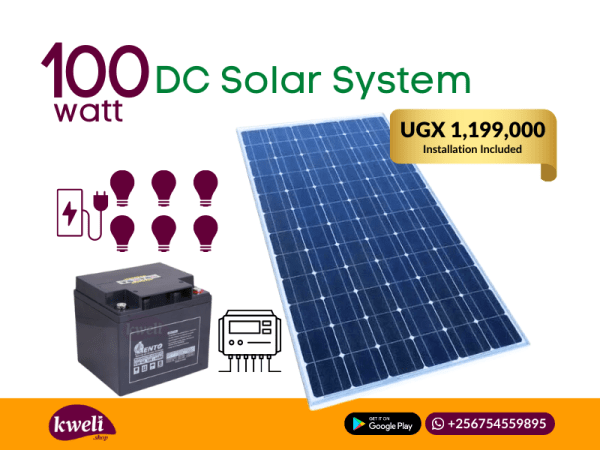Kweli 100watt DC Solar System; complete with installation; For Lighting, Laptop & Phone Charging