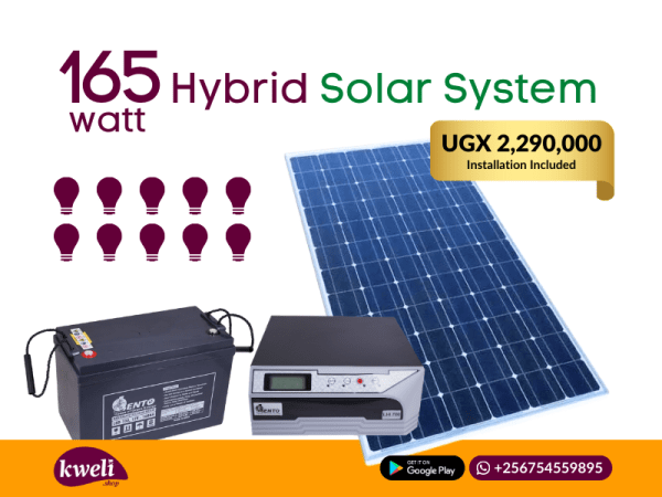 Kweli 165watt Hybrid Solar System, Complete with Installation; For Lighting, TV & Phone Charging