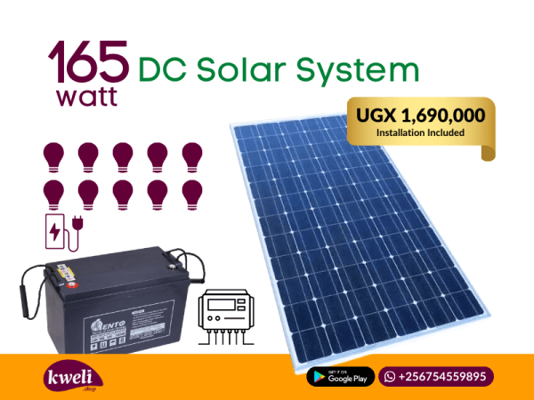 Kweli 165watt DC Solar System; Complete with Installation; For Lighting, TV & Phone Charging