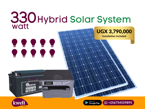Kweli 330watt Hybrid Solar System Complete with Installation; For Lighting, TV, Home Music System, Laptop, Small Fridge & Phone Charging