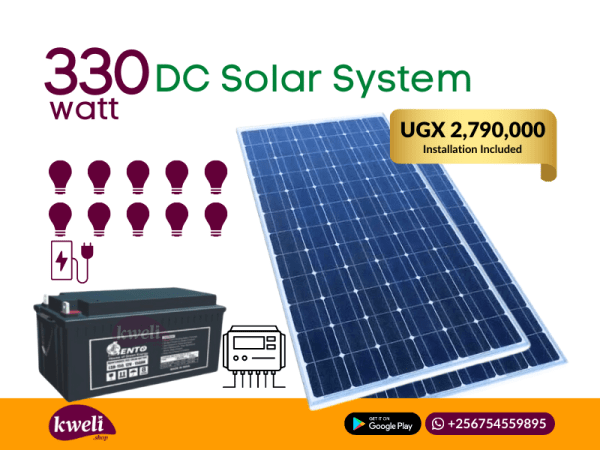 Kweli 330watt DC Solar System, complete with installation; For Lighting, TV, Home Music System, Laptop, Small Fridge & Phone Charging
