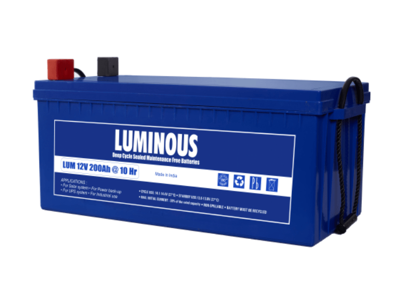 Luminous 200AH 12V 2.4kWh Battery, 20Hr, Sealed Maintenance-free VLRA Battery, Made in India Deep Cycle Batteries (Maintenance Free) 2