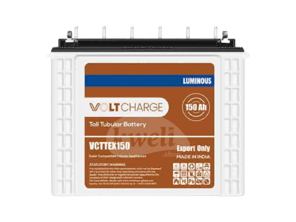 Luminous 150AH 12V Volt Charge Tubular Battery VCTTEX150; Low Maintenance, 1.8kWh , Made in India