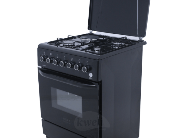 IQRA 50x60cm Cooker IQ-C2011-BLK; 3 Gas Burners + 1 Electric Plates with Electric Oven and Grill; Oven Timer, Black