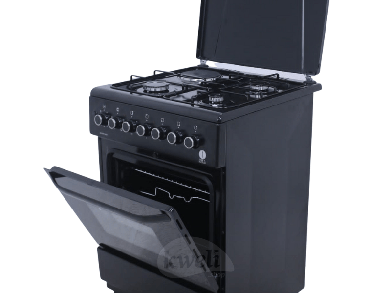 IQRA 60cm Cooker IQ-FC6011-BLK; 3 Gas + 1 Electric Burner, Electric Oven and Grill; Oven Timer, Enamel Pan Support Combo Cookers 4