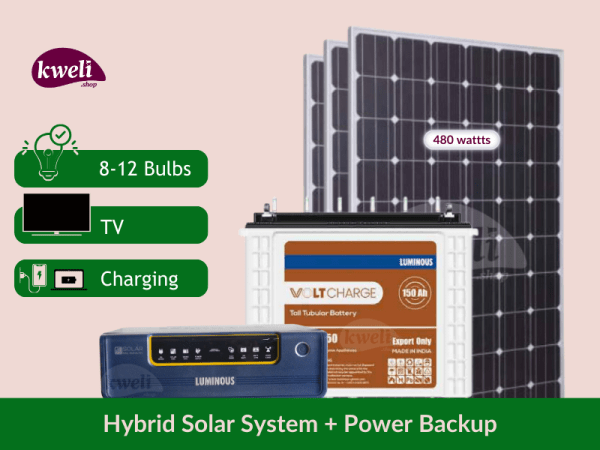 Kweli Hybrid Solar System & Power Power Backup for Home; Power upto 12 Bulbs, TV, Laptop and Phone Charging