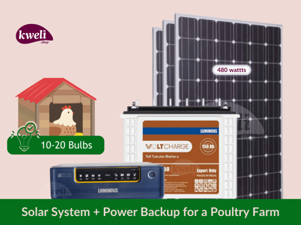 Kweli Solar System & Power Power Backup for a Poultry Farm upto 20 Bulbs; Light up for 14-28 hours