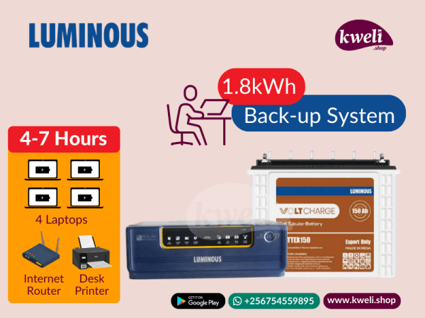 Luminous 1.8kWh 850watt Office Power Back-up System; Run 4 laptops, Printer and Internet Router for up to 7 hours