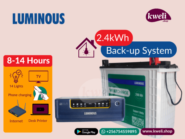 Luminous 2.4kWh 850watt Home Power Back-up System; Run TV, 14 Lights, Laptops, Internet Router for up to 14 hours