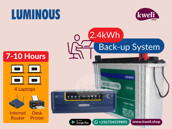 Luminous 2.4kWh 850watt Office Power Backup System; Run 4-6 laptops, Printer and Internet Router for up to 10 hours