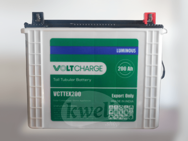 Luminous 200AH 12V Voltcharge Tubular Battery VCTTEX200; Low Maintenance, 2.4kWh , Made in India