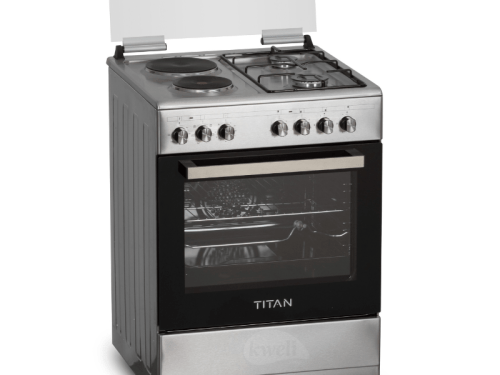 Titan 2 Gas + 2 Electric Cooker TN-FC6220XBS; 60cm Cooker, Electric Oven & Grill, Rotisserie Combo Cookers