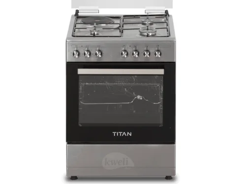 Titan 3 Gas + 1 Electric Cooker TN-FC6310XBS; 60cm Cooker, Electric Oven & Grill, Rotisserie Combo Cookers Titan 3 Gas + 1 Electric Cooker TN-FC6310XBS; 60cm Cooker, Electric Oven & Grill, Rotisserie Combo Cookers