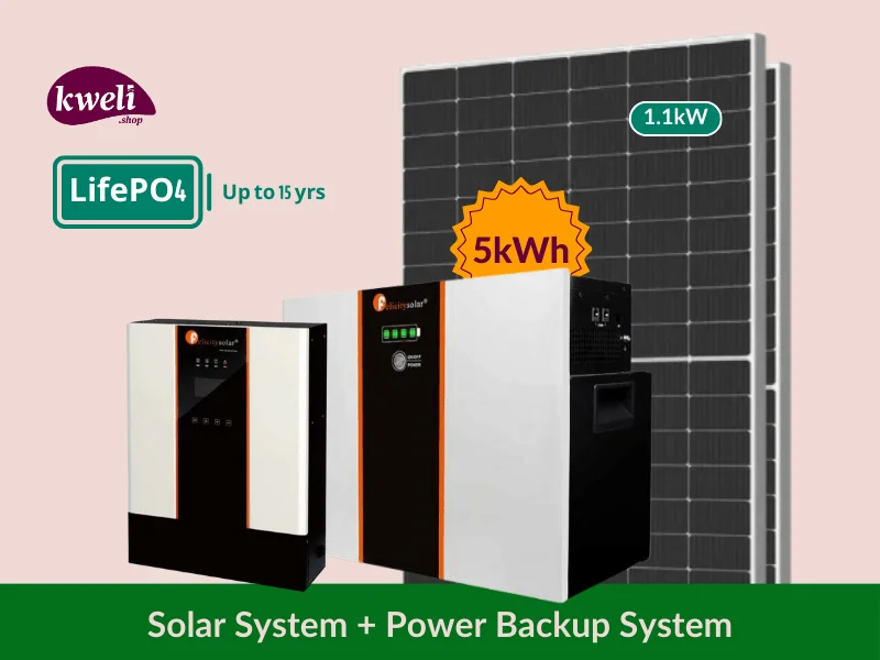 Kweli 1.1kW-5kWh-3kVA LifePo4 (Lithium) Hybrid Solar System & Power Backup Solution; 24V Complete Solar System for home or office Complete Solar Systems 4