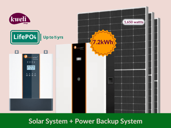 Kweli 1.6kW-7kWh-3kVA LifePo4 (Lithium) Hybrid Solar System & Power Backup Solution; 48V Complete Solar System for home, business or institution