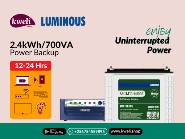 Kweli 2.4kWH-700VA UPS Power Backup System; Run 10-15 Bulbs, TV, Phone & Laptop Charging for up to 24 Hours