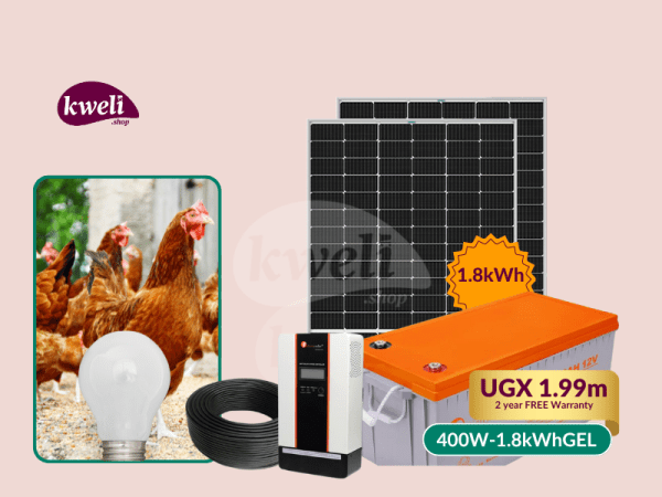Kweli 400W1.8kWh Solar Lighting System for a Poultry Farm (Chicken House); 20 bulbs for 24 hours