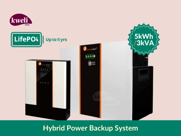 Kweli 5kWh-3kVA- LifePo4 (Lithium) Hybrid Power Power Backup Solution; Complete Power Solution for Home and Office