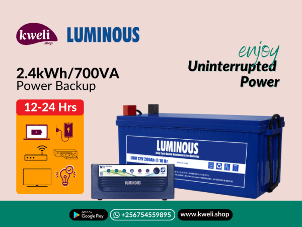 Kweli 2.4kWH-700VA-LSMF UPS Power Backup System; Run 10-15 Bulbs, TV, Phone & Laptop Charging for up to 24 Hours
