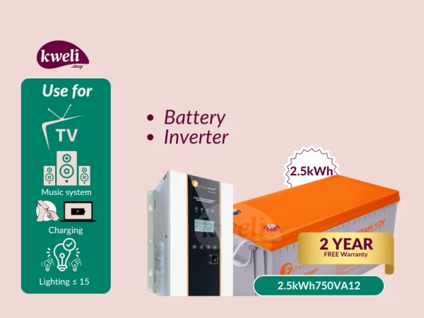 Kweli 2.5kWh-750VA-GEL Power Backup System; Run 10-15 Bulbs, TV, Fan, DC Iron, Phone & Laptop Charging for up to 24 Hours