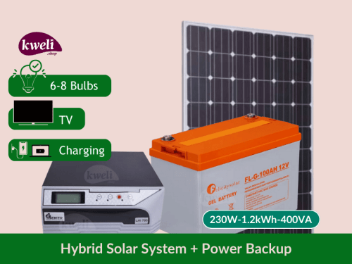 Kweli 230W-1.2kWh-400VA Complete Solar System & Power Backup; Power upto 8 Bulbs, TV, Laptop and Phone Charging for 8-12 hours, 230-watt Complete System Complete Solar Systems