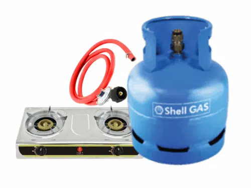 IQRA 2 Burner Gas Stove with Shell 6kg Gas Cylinder + Regulator, Hosepipe Cooking Gas