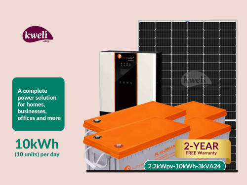 Kweli Energy 2.2kWp-3kVA-10kWh-Gel Hybrid Solar System with WiFi remote monitoring; power all your home or office appliances Complete Solar Systems Kweli Energy 2.2kWp-3kVA-10kWh-Gel Hybrid Solar System with WiFi remote monitoring; power all your home or office appliances Complete Solar Systems