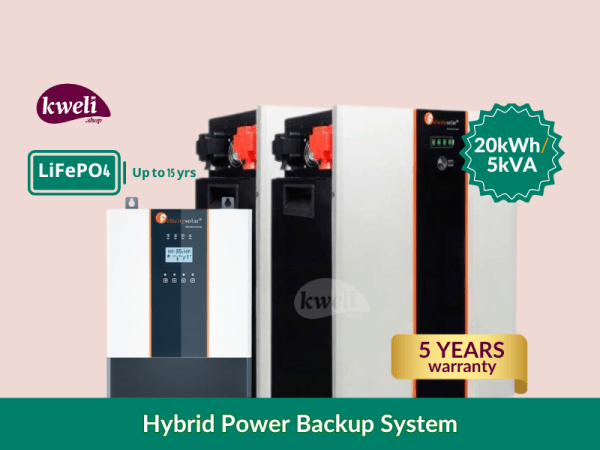 Kweli 20kWh-5kVA LiFePo4 (Lithium) Hybrid Power Backup System for homes, schools, clinics, hospitals, offices, guesthouses, hotels