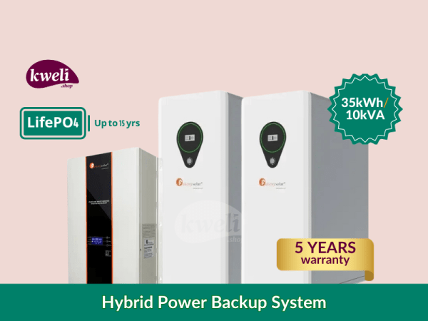 Kweli 35kWh-10kVA LiFePo4 (Lithium) Hybrid Power Backup Solution for schools, hospitals, offices and hotels