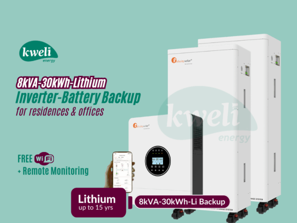 Kweli Energy 8kVA-30kWh Lithium Battery-Inverter Backup System; Automatic Switchover, FREE Remote Monitoring via WiFi, Charge with Grid/UEDCL, Generator or Solar Inverter-Battery Backup
