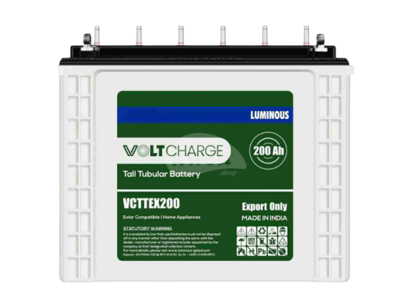Luminous 200AH 12V Voltcharge Tubular Battery VCTTEX200; Low Maintenance, 2.4kWh , Made in India