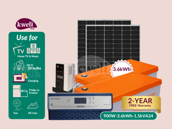 Kweli 900Wpv-3.6kWh-1.5kVA Hybrid Solar System & Power Backup Solution - Gel; Complete Solar System to Power 20 Bulbs, Fridge, TV, Home Theater, Fan, CCTV, Laptop and Phone Charging, Internet Router