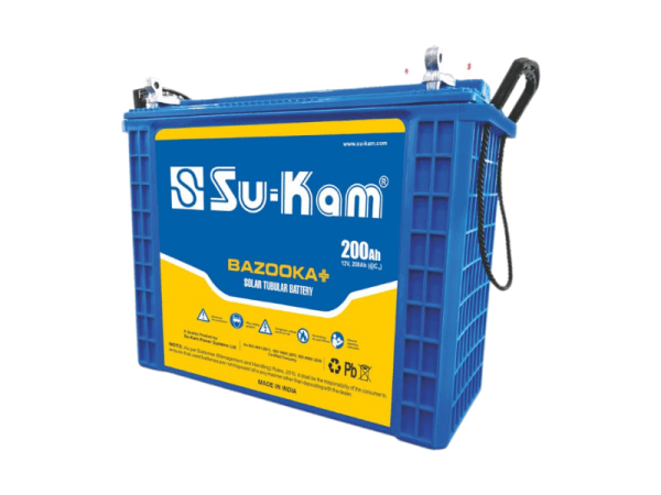 Su-Kam 200AH 12V 2.4kWh Tall Tubular Battery - Bazooka+ Solar Battery, 1500 Charge Cycles