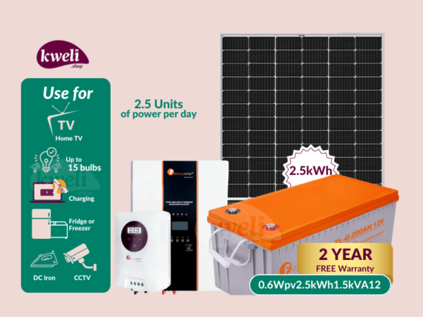 Kweli 600W-2.5kWh-1500VA12V OffGrid Solar System & Power Backup Solution; Run a fridge/freezer, upto 15 Bulbs, TV, Laptop and Phone Charging