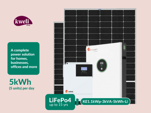 Kweli Energy 1.1kWp-3kVA-5kWh-Lithium Hybrid Solar System with WiFi Remote Monitoring; Complete Solar System for home or office Complete Solar Systems