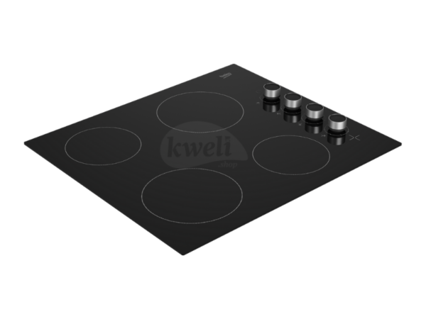 Beko 60cm Vitroceramic Hob HCC64103; 4 Vitroceramic Plates, Side Knob Control, Black Glass