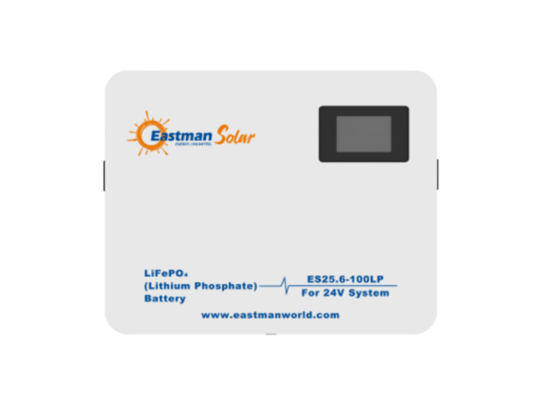 Eastman 100AH 24V 2.56kWh Lithium Phosphate (LiFePO₄) Solar Battery; Built-in BMS, Over 6,000 Charge Cycles @25°C, 80% DoD, Long Lifespan, Fast Charging