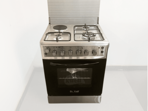 DR VOLT 60cm Cooker with Electric Oven IQ-FC6611SS; 3 Gas Burners, 1 Electric Hot Plate, 64L Oven, Rotisserie, Automatic Ignition, Stainless Steel Finish