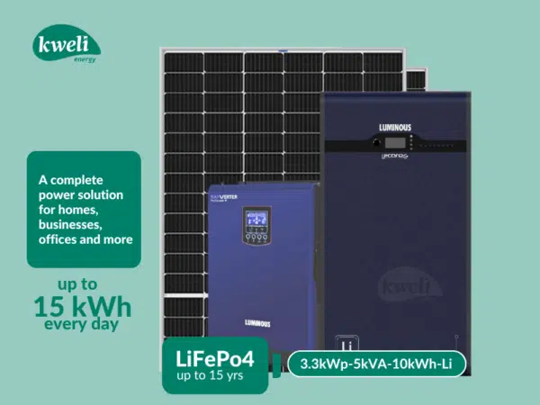 Kweli Energy 3.3kWp-5kVA48-10kWh-Lithium Hybrid Solar System; Complete Solar System for home or business