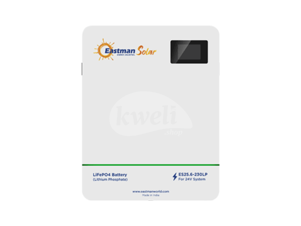 Eastman 200AH 24V 5.12kWh Lithium Solar Battery ES25.6-230LP; Built-in BMS, Over 6,000 Charge Cycles @25°C, 80% DoD, Real-time LCD Monitoring, Wall Mount