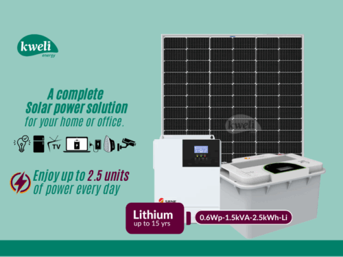 Kweli Energy 0.6kWp1.5kVA2.5kWh12 Lithium Hybrid Solar System; Enjoy up to 2.5 units of Solar Power daily Complete Solar Systems