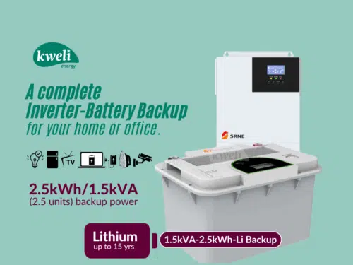 Kweli Energy 1.5kVA-2.5kWh-Lithium Battery-Inverter Power Backup System; Durable Backup, Charge with Umeme/UEDCL or Generator,  Store upto 2.5 Units of Power Inverter-Battery Backup